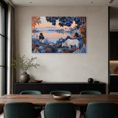 Tableau Vache Sacrée en Inde présenté dans une salle à manger - Art Virtuoso