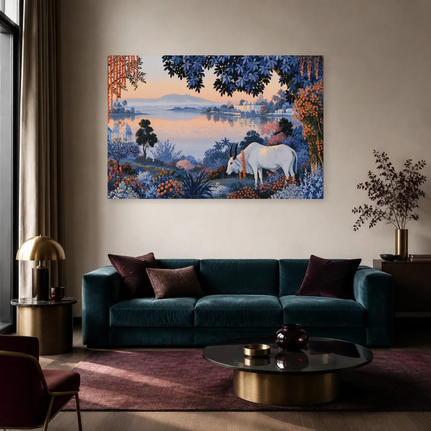Tableau Vache Sacrée en Inde présenté dans un salon - Art Virtuoso