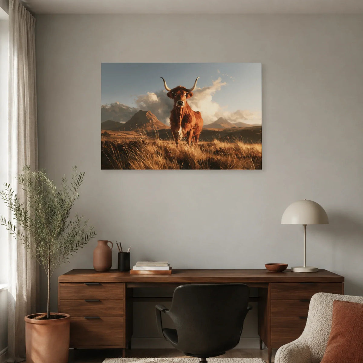 Tableau Vache Salers présenté dans un bureau - Art Virtuoso