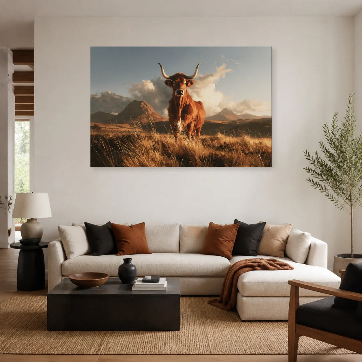Tableau Vache Salers présenté dans un salon - Art Virtuoso