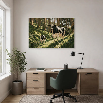 Tableau Vache et Veau dans les Bois présenté dans un bureau - Art Virtuoso