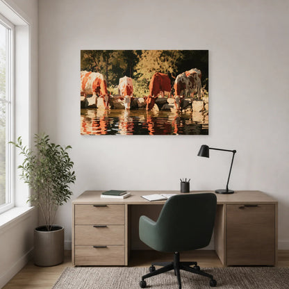 Tableau Vaches à l’Abreuvoir présenté dans un bureau - Art Virtuoso
