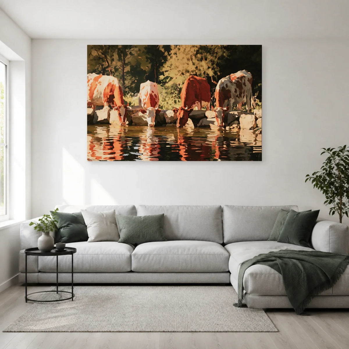 Tableau Vaches à l’Abreuvoir présenté dans un salon - Art Virtuoso