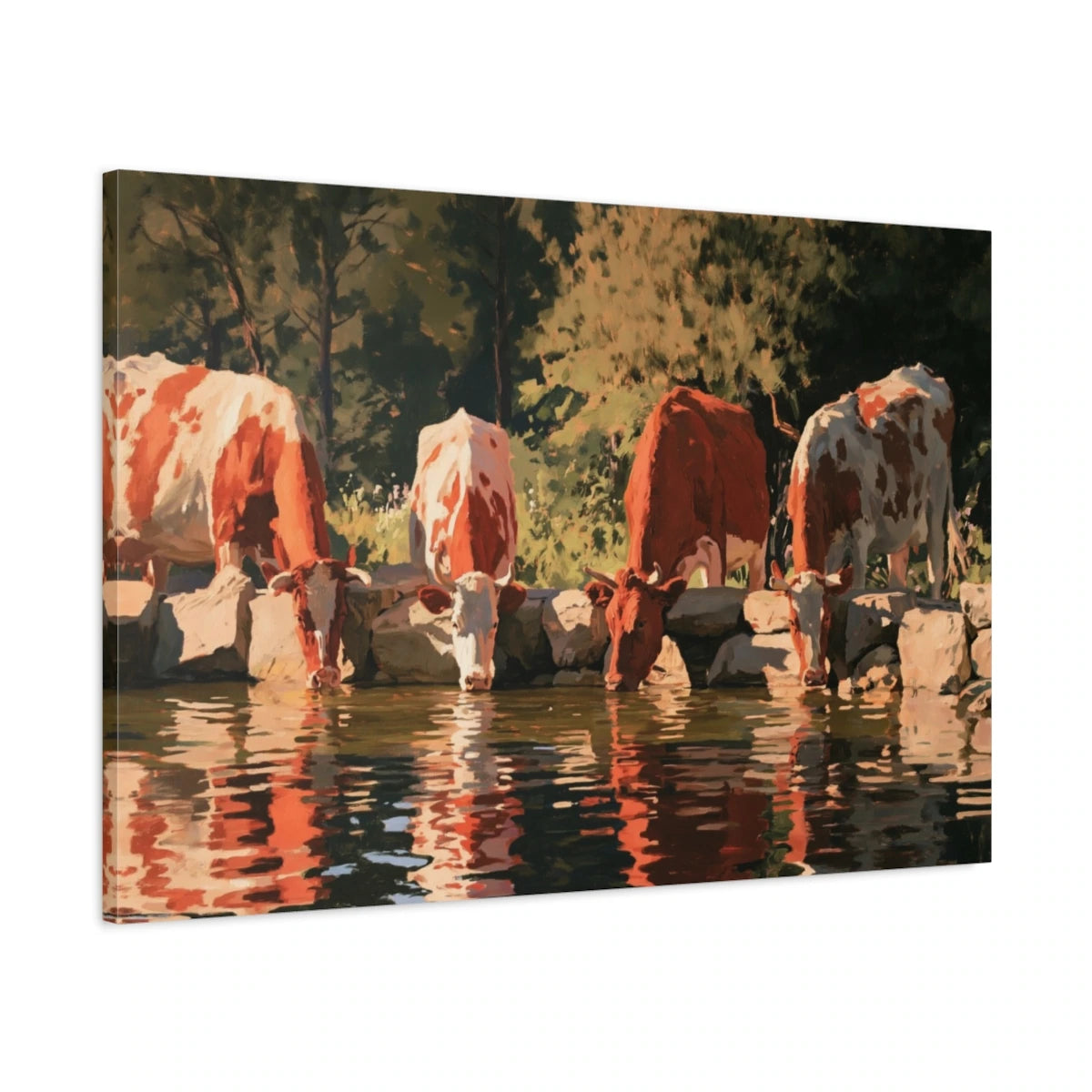 Tableau Vaches à l’Abreuvoir, vue latérale de la toile avec bords imprimés - Art Virtuoso