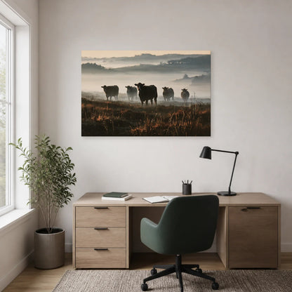 Tableau Vaches dans la Brume présenté dans un bureau - Art Virtuoso