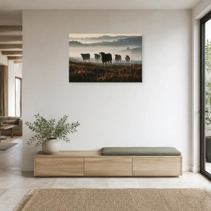 Tableau Vaches dans la Brume présenté dans une entrée - Art Virtuoso