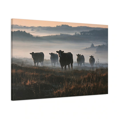 Tableau Vaches dans la Brume, vue latérale de la toile avec bords imprimés - Art Virtuoso