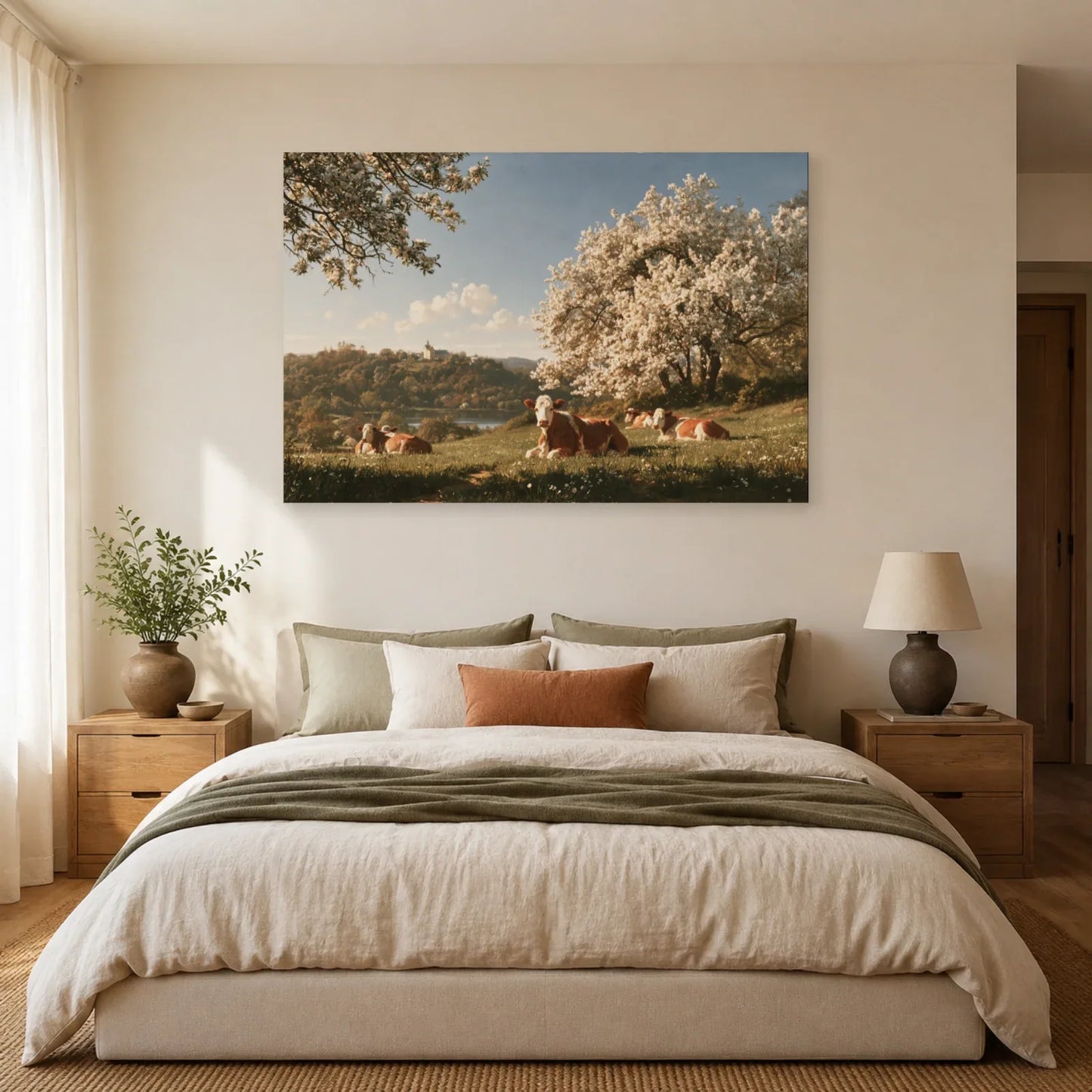 Tableau Vaches Normandes sous les Pommiers présenté dans une chambre - Art Virtuoso