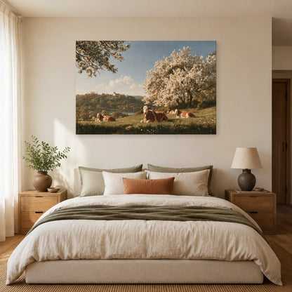 Tableau Vaches Normandes sous les Pommiers présenté dans une chambre - Art Virtuoso