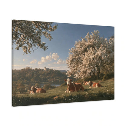 Tableau Vaches Normandes sous les Pommiers, vue latérale de la toile avec bords imprimés - Art Virtuoso