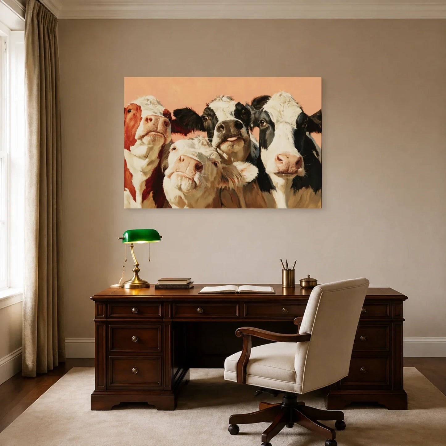 Tableau Vaches Rigolotes Photomaton présenté dans un bureau - Art Virtuoso