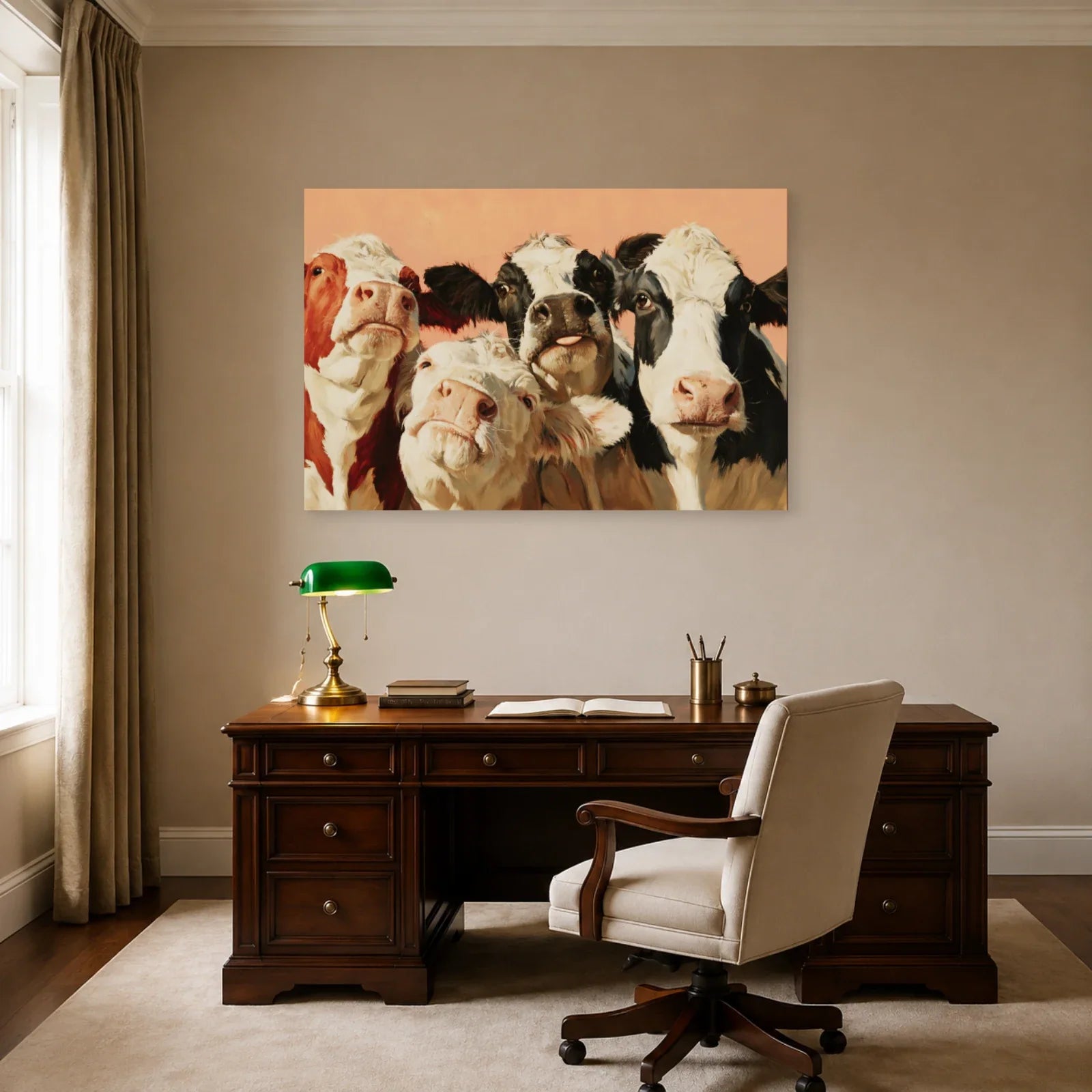 Tableau Vaches Rigolotes Photomaton présenté dans un bureau - Art Virtuoso