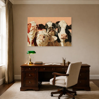 Tableau Vaches Rigolotes Photomaton présenté dans un bureau - Art Virtuoso