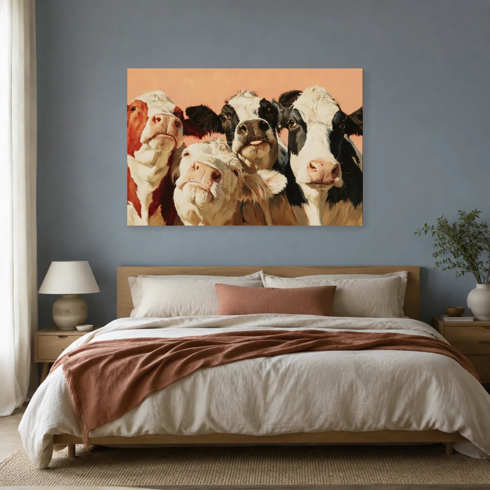 Tableau Vaches Rigolotes Photomaton présenté dans une chambre - Art Virtuoso