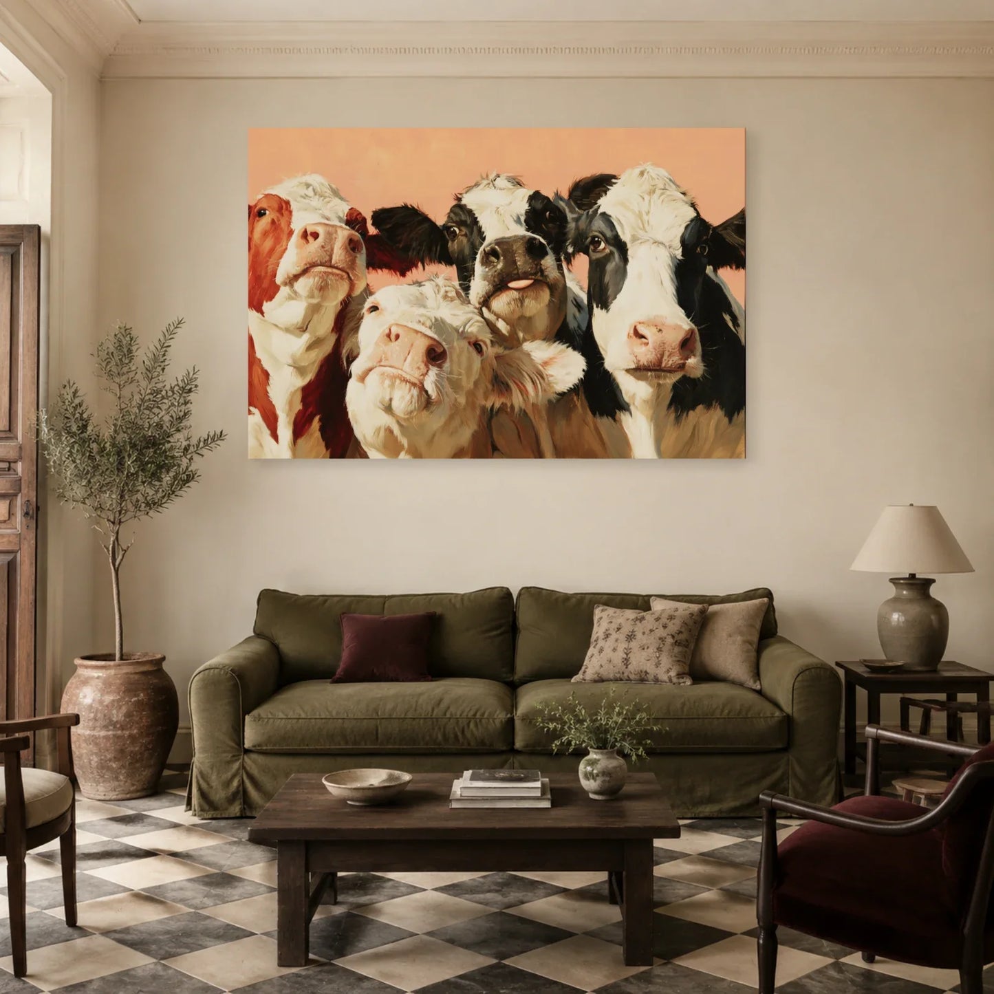 Tableau Vaches Rigolotes Photomaton présenté dans un salon - Art Virtuoso