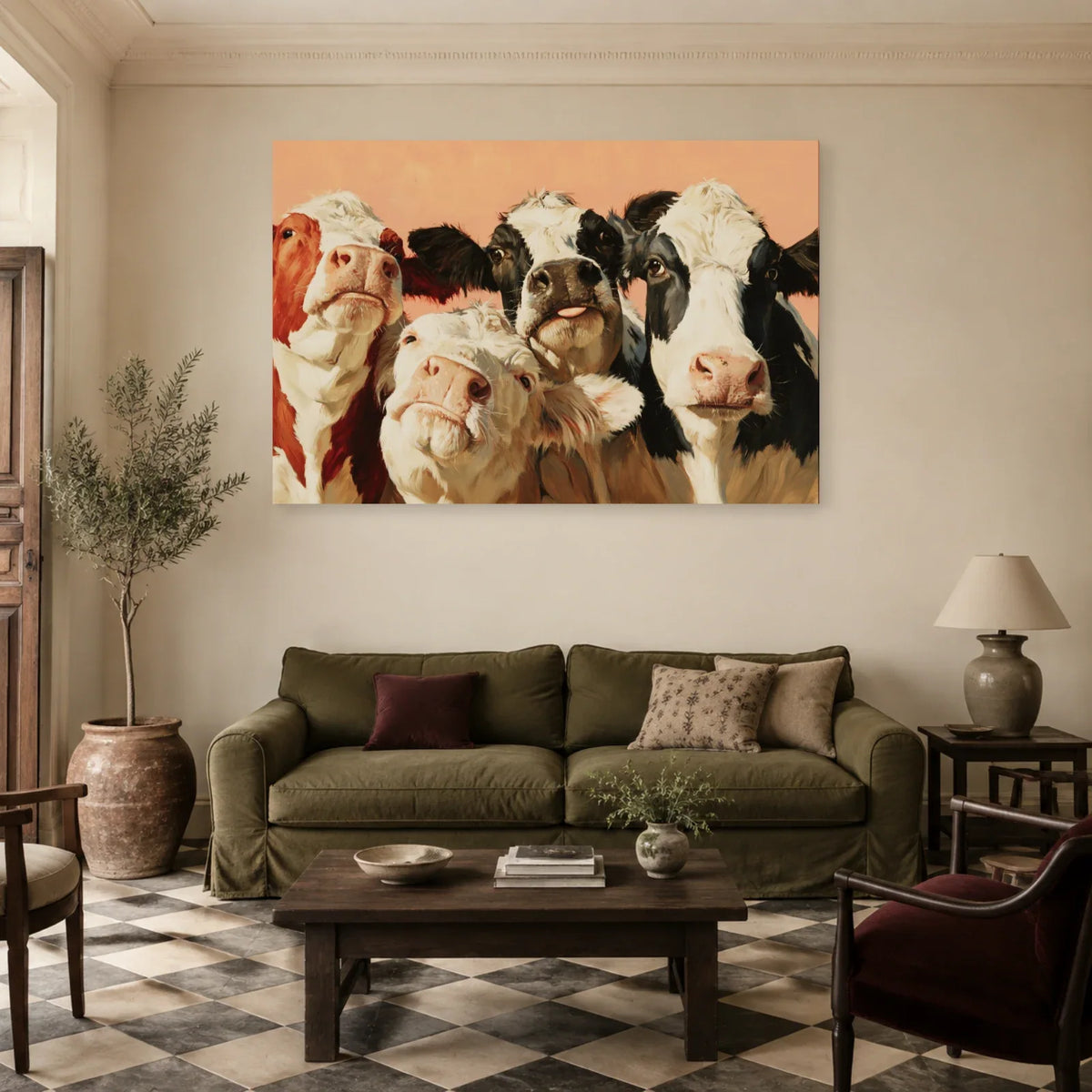 Tableau Vaches Rigolotes Photomaton présenté dans un salon - Art Virtuoso