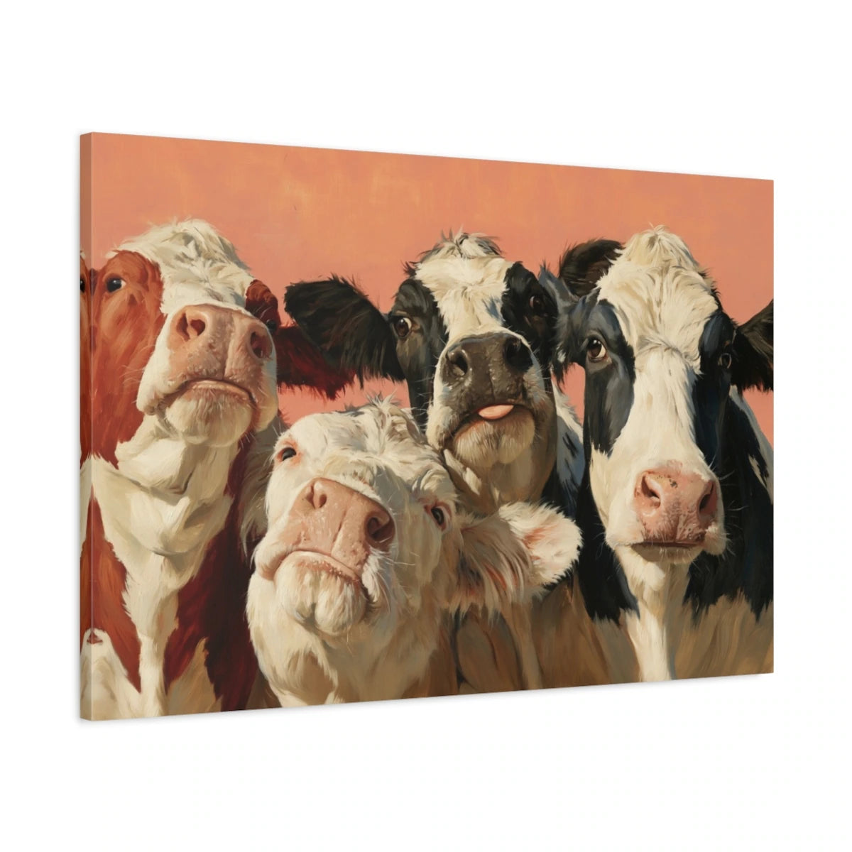 Tableau Vaches Rigolotes Photomaton, vue latérale de la toile avec bords imprimés - Art Virtuoso