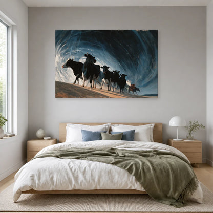 Tableau Vaches sous la Pluie présenté dans une chambre - Art Virtuoso