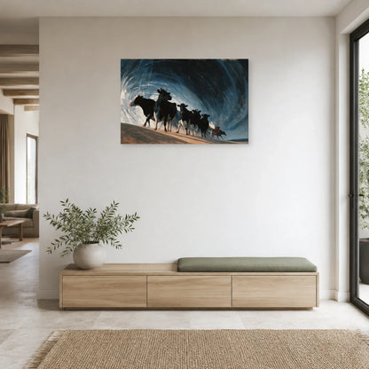 Tableau Vaches sous la Pluie présenté dans une entrée - Art Virtuoso