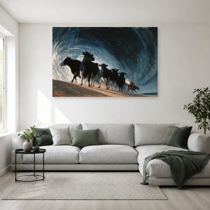 Tableau Vaches sous la Pluie présenté dans un salon - Art Virtuoso