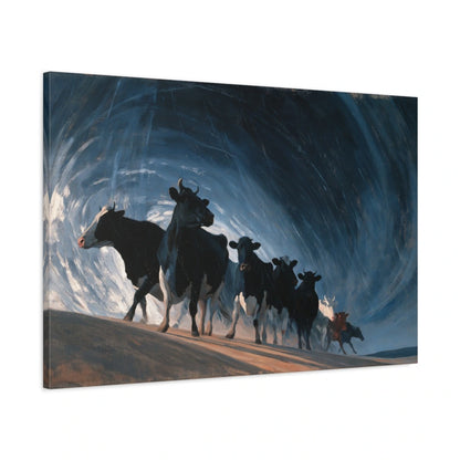 Tableau Vaches sous la Pluie, vue latérale de la toile avec bords imprimés - Art Virtuoso