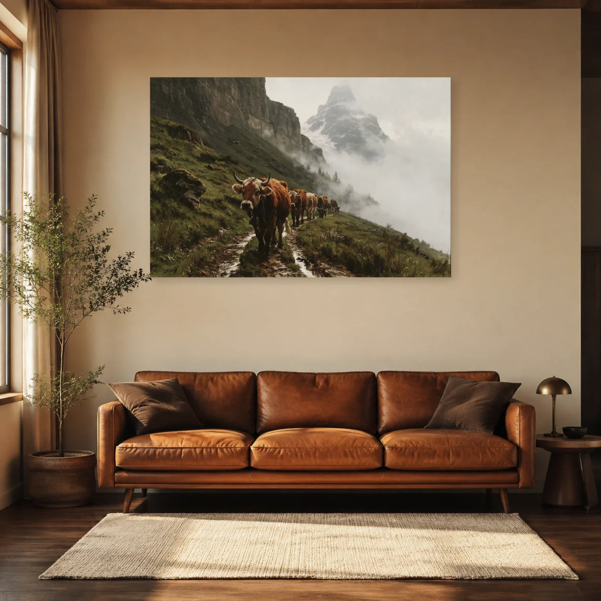Tableau Vaches Tarentaises dans la Brume présenté dans un salon - Art Virtuoso