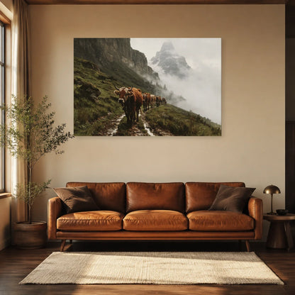 Tableau Vaches Tarentaises dans la Brume présenté dans un salon - Art Virtuoso