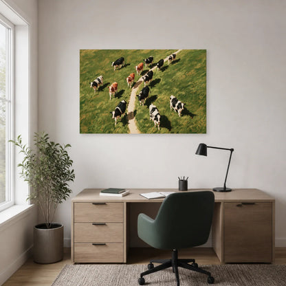 Tableau Vaches vues du Ciel présenté dans un bureau - Art Virtuoso