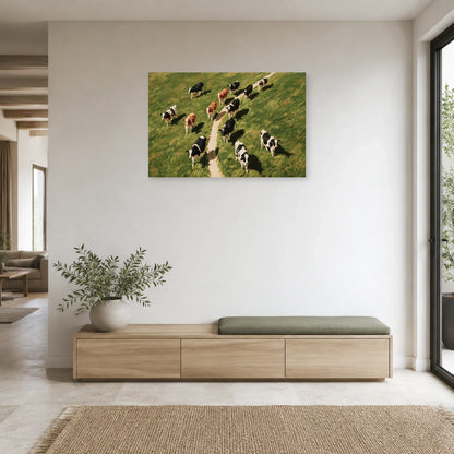 Tableau Vaches vues du Ciel présenté dans une entrée - Art Virtuoso