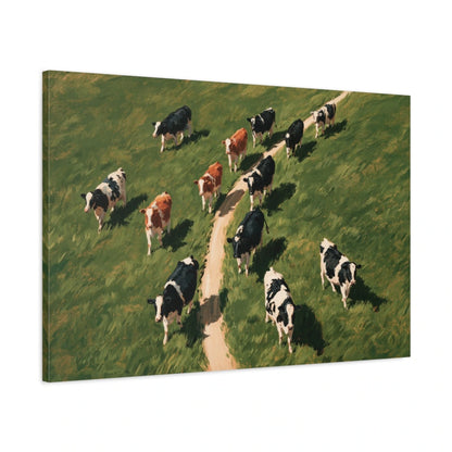 Tableau Vaches vues du Ciel, vue latérale de la toile avec bords imprimés - Art Virtuoso