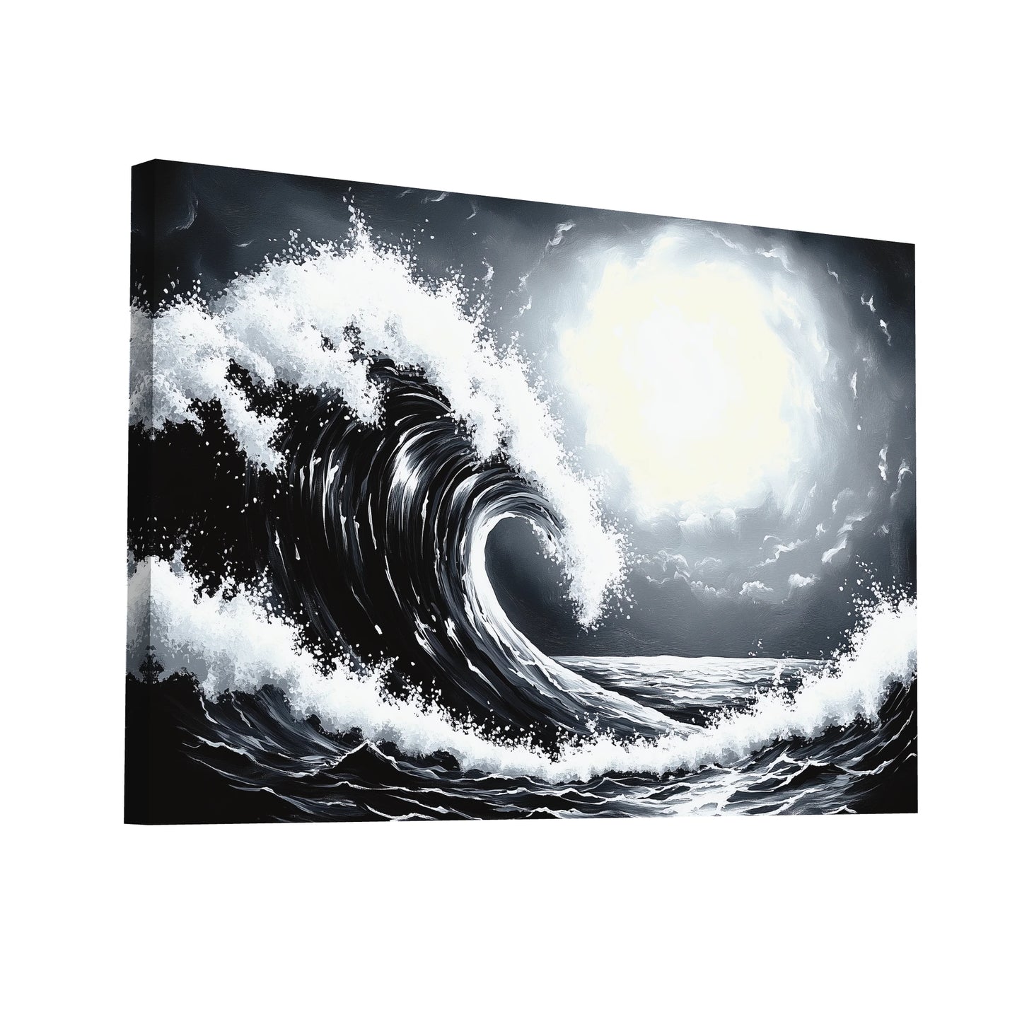 Product Hero 3D WebP Tableau Vague Noir et Blanc : Puissance Océanique - Art Virtuoso
