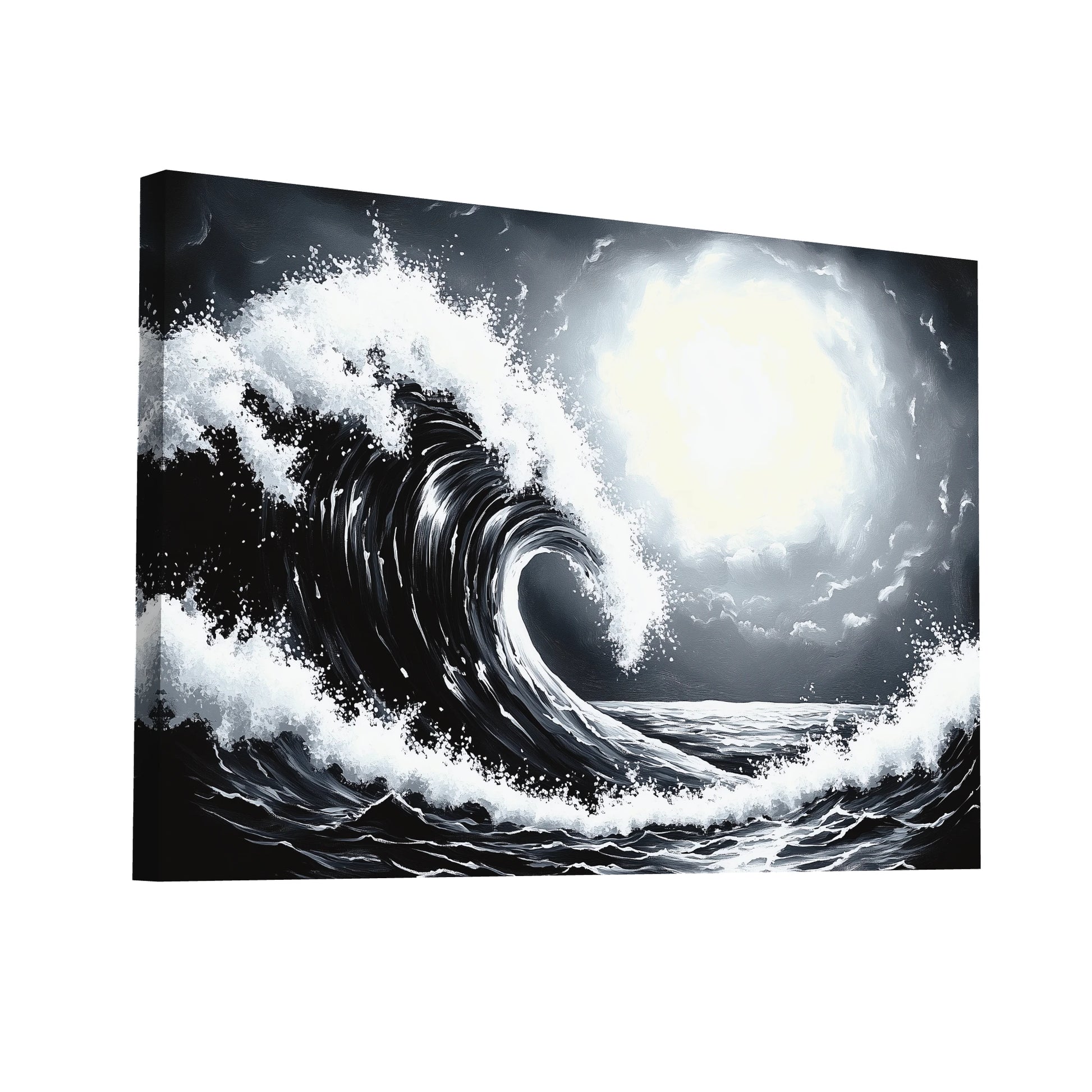 Product Hero 3D WebP Tableau Vague Noir et Blanc : Puissance Océanique - Art Virtuoso
