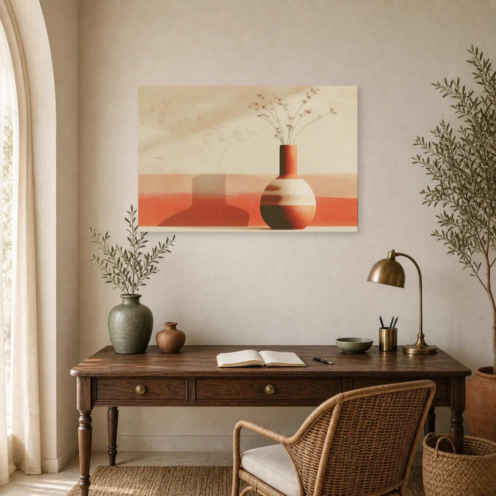 Tableau Vase Ceramique Sculptural Terracotta dans un bureau - Art Virtuoso