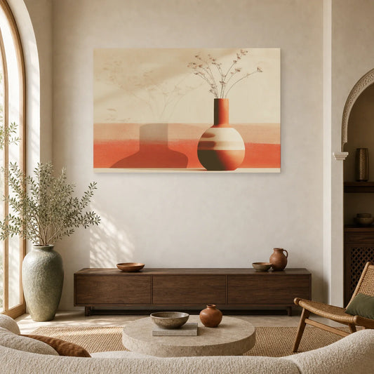 Tableau Vase Ceramique Sculptural Terracotta dans un salon - Art Virtuoso