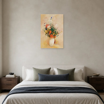 Tableau Vase de fleurs sur fond rose – Odilon Redon dans une chambre - Art Virtuoso
