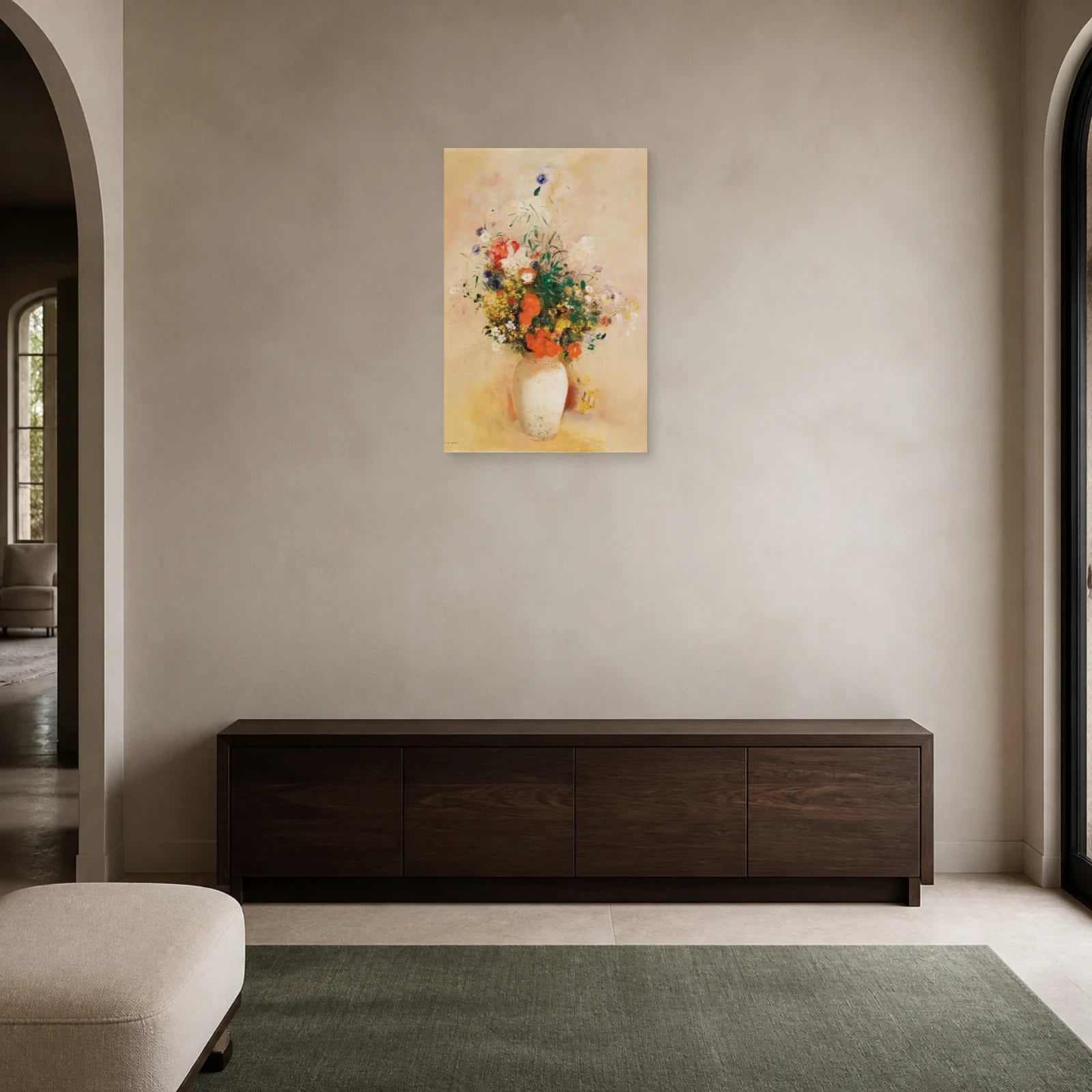 Tableau Vase de fleurs sur fond rose – Odilon Redon dans une entrée ou un couloir - Art Virtuoso