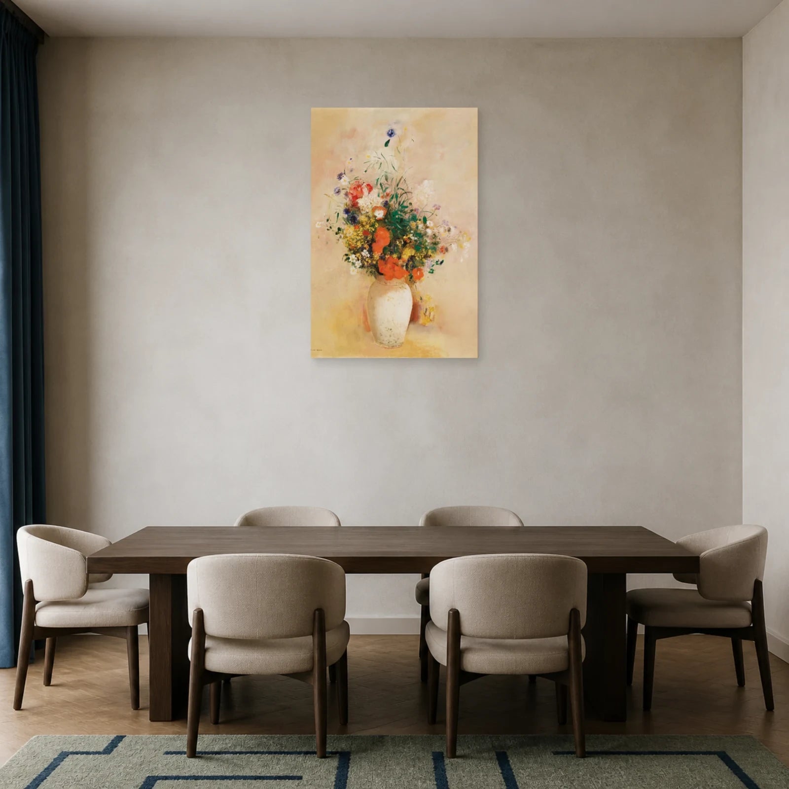 Tableau Vase de fleurs sur fond rose – Odilon Redon dans une salle à manger - Art Virtuoso