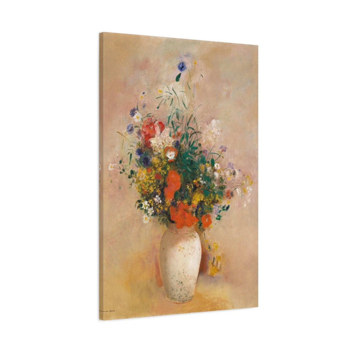 Tableau Vase de fleurs sur fond rose – Odilon Redon - toile 3D avec bords imprimés - Art Virtuoso