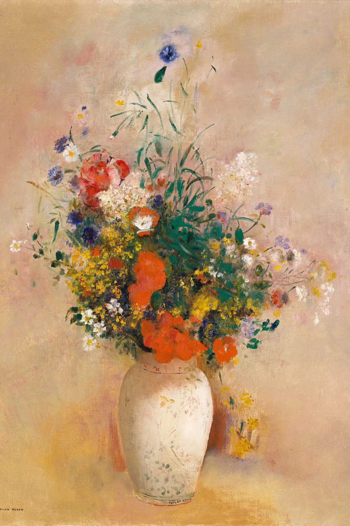 Vase de fleurs sur fond rose d’Odilon Redon – reproduction sur toile – format XXL