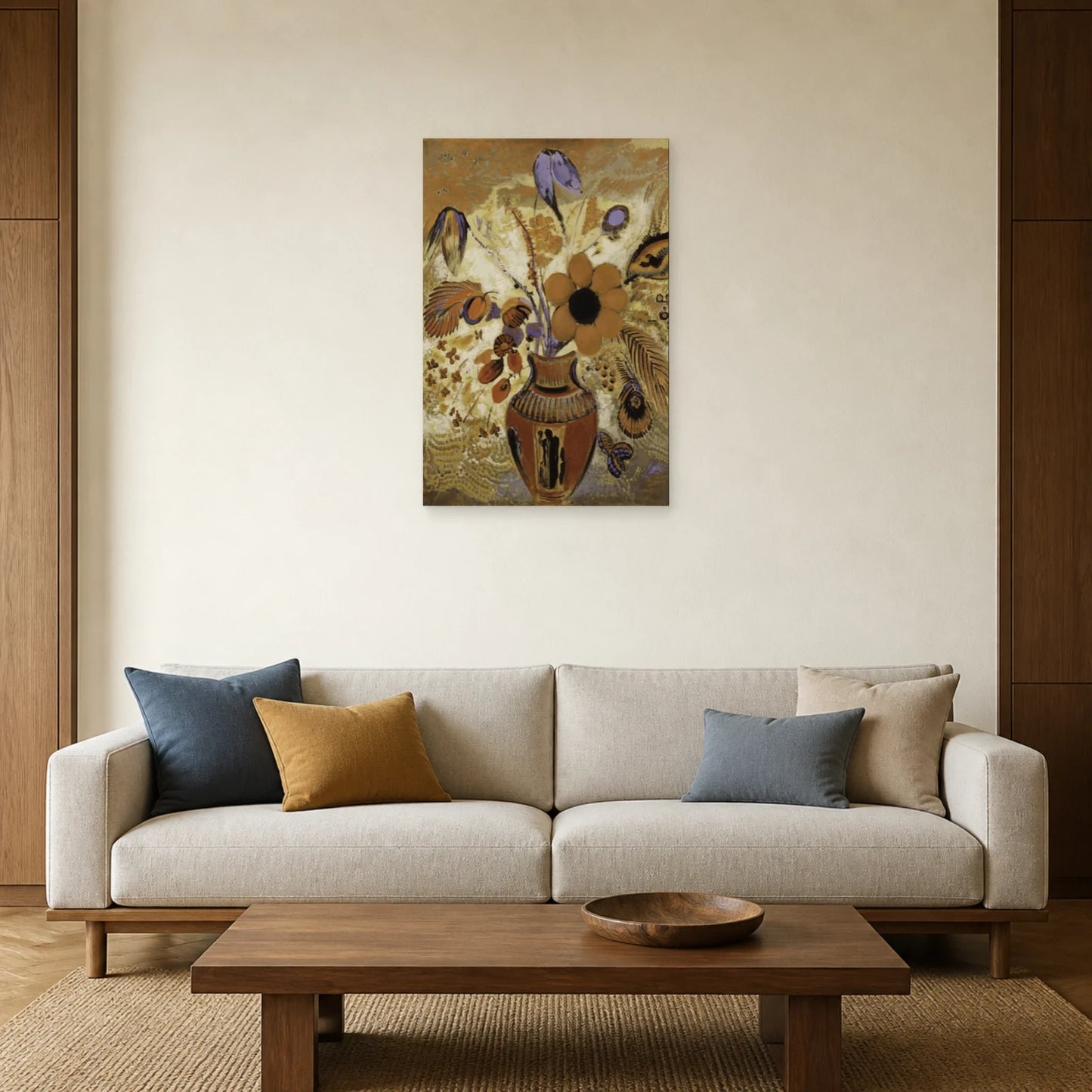 Tableau Vase étrusque avec fleurs – Odilon Redon dans un salon - Art Virtuoso