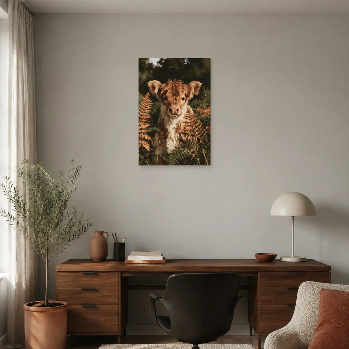 Tableau Veau Highland présenté dans un bureau - Art Virtuoso