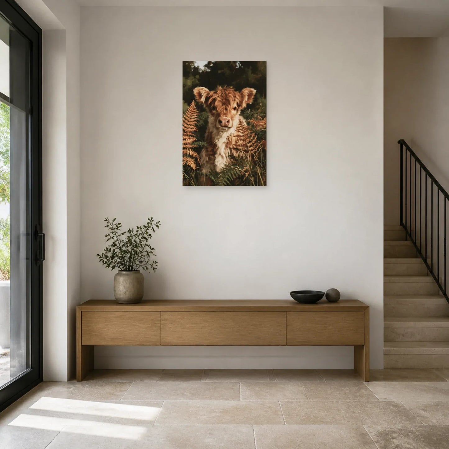 Tableau Veau Highland présenté dans une entrée - Art Virtuoso