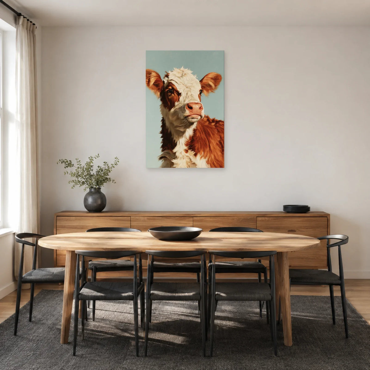 Tableau Portrait de Veau présenté dans une salle à manger - Art Virtuoso