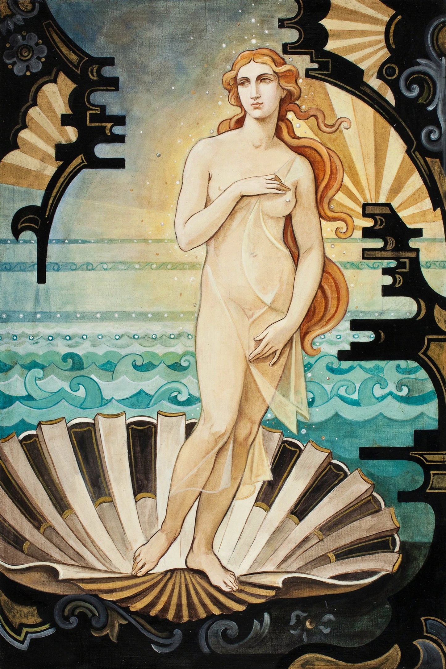 Tableau vertical Vénus Art Déco et mer turquoise, format L