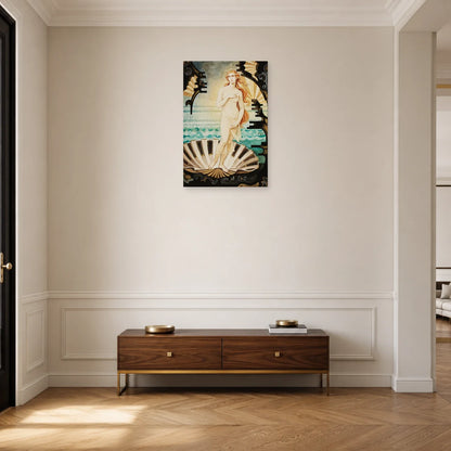 Tableau Vénus Art Déco présenté dans une entrée noire et beige