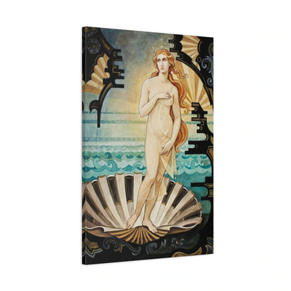 Vue 3D de côté du tableau Vénus Art Déco, coquille ivoire et vagues turquoise