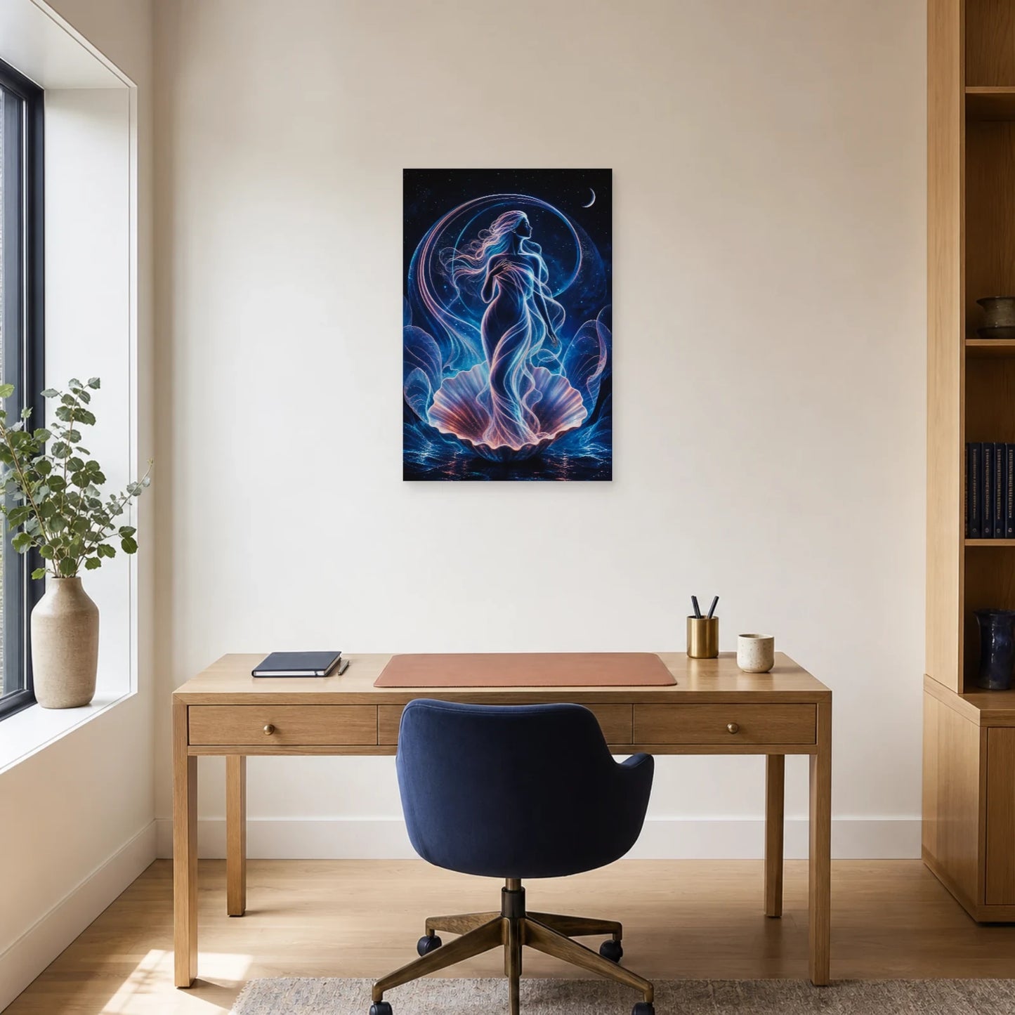 Tableau Vénus Moderne - Coquillage aux Lueurs Célestes dans un bureau - Art Virtuoso