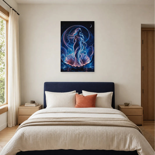 Tableau Vénus Moderne - Coquillage aux Lueurs Célestes dans une chambre - Art Virtuoso