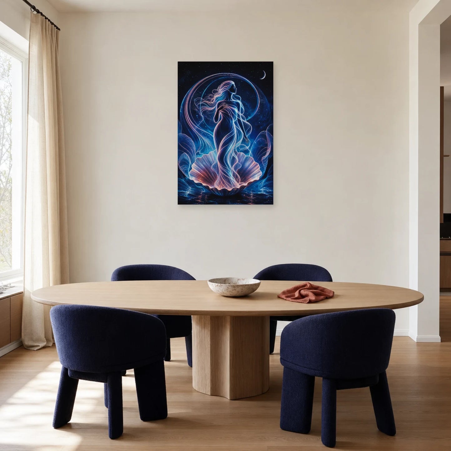Tableau Vénus Moderne - Coquillage aux Lueurs Célestes dans une salle à manger - Art Virtuoso