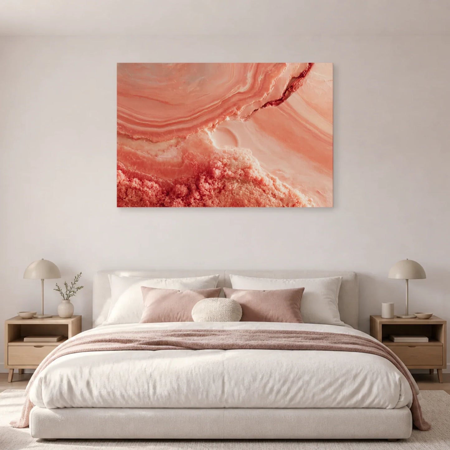 Tableau Vieux Rose Minéral présenté dans une chambre - Art Virtuoso